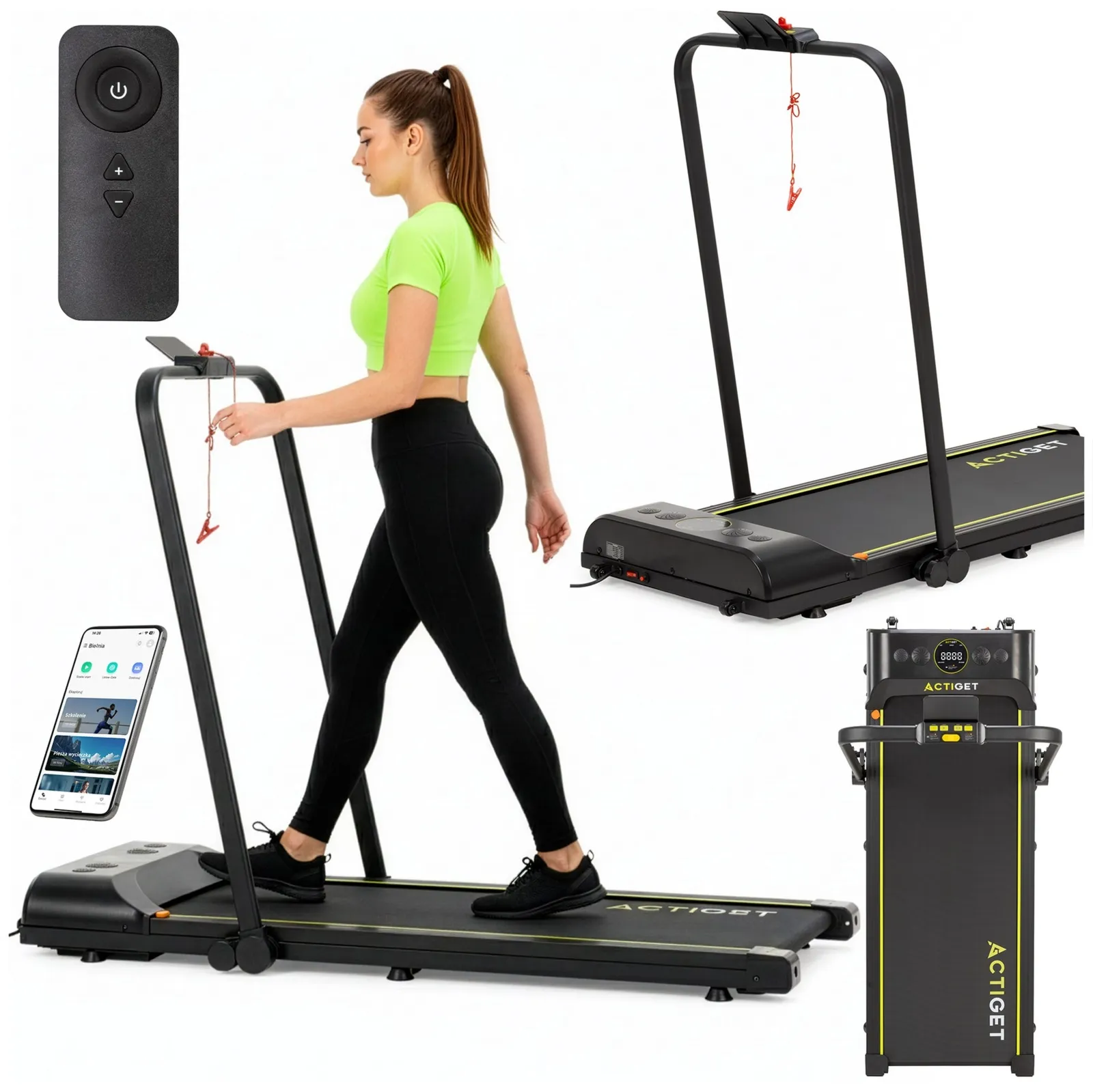 Bieżnia elektryczna do chodzenia, biegania w domu 12 km/h składana z głośnikami i pilotem