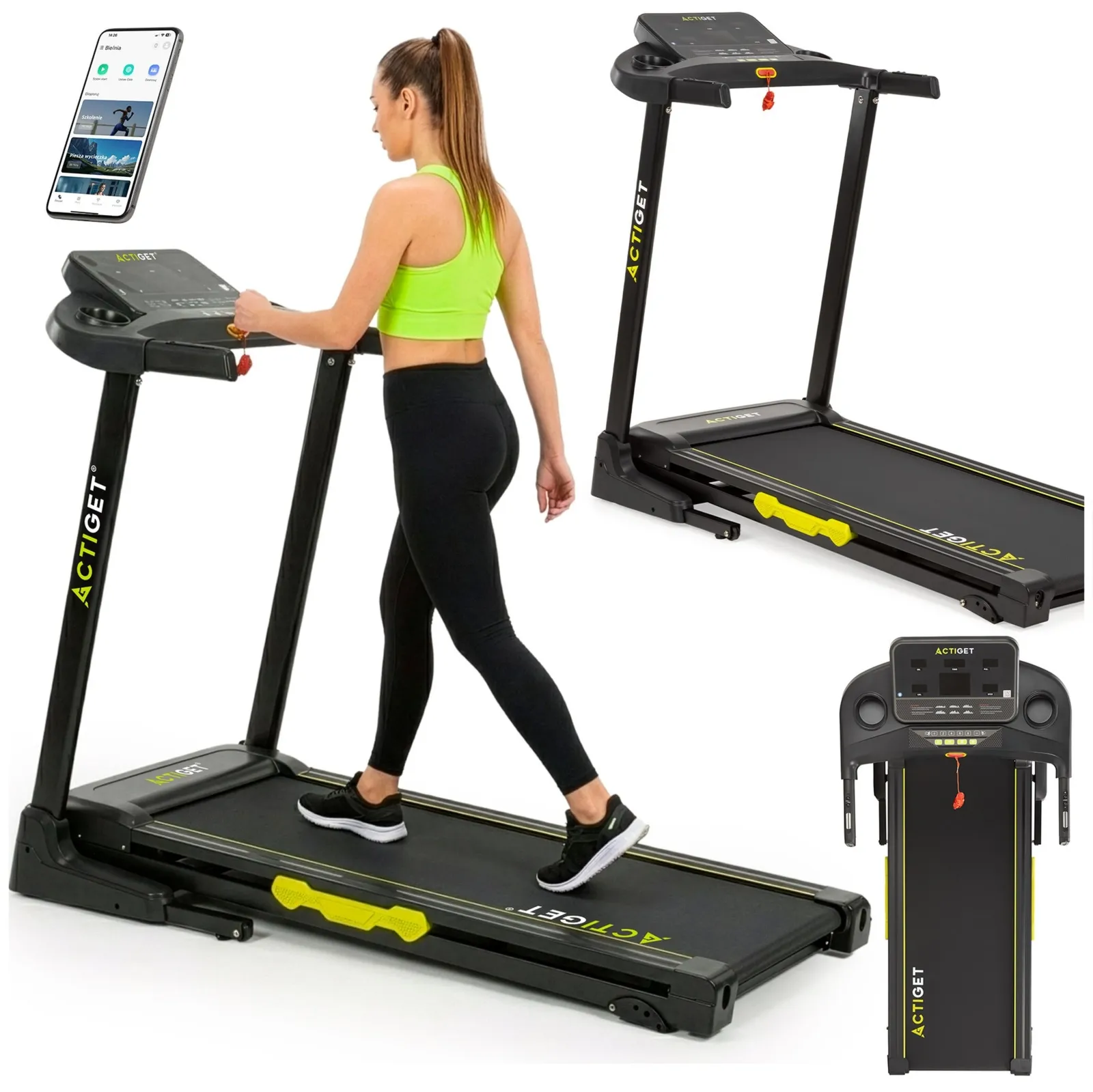 Bieżnia domowa elektryczna 3 poziomy nachylenia 16 km/h składana do chodzenia, biegania