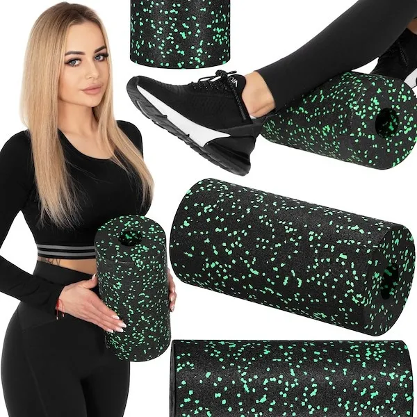 Gładki roller do masażu czarno zielony