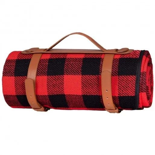 Koc piknikowy plażowy 200x150 cm mata retro czerwono-czarna krata