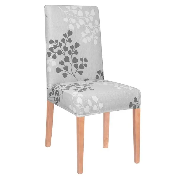 Pokrowiec na krzesło elastyczny szare listki