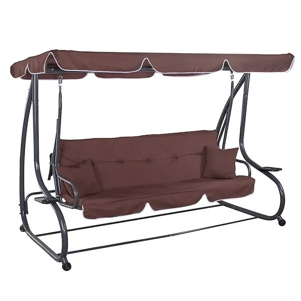 Huśtawka ogrodowa z daszkiem i poduszkami Linda metalowa brązowa