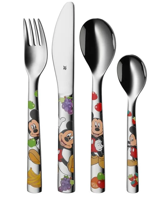 Komplet sztućców dla dzieci 4 el. (stal polerowana) Myszka Miki WMF
