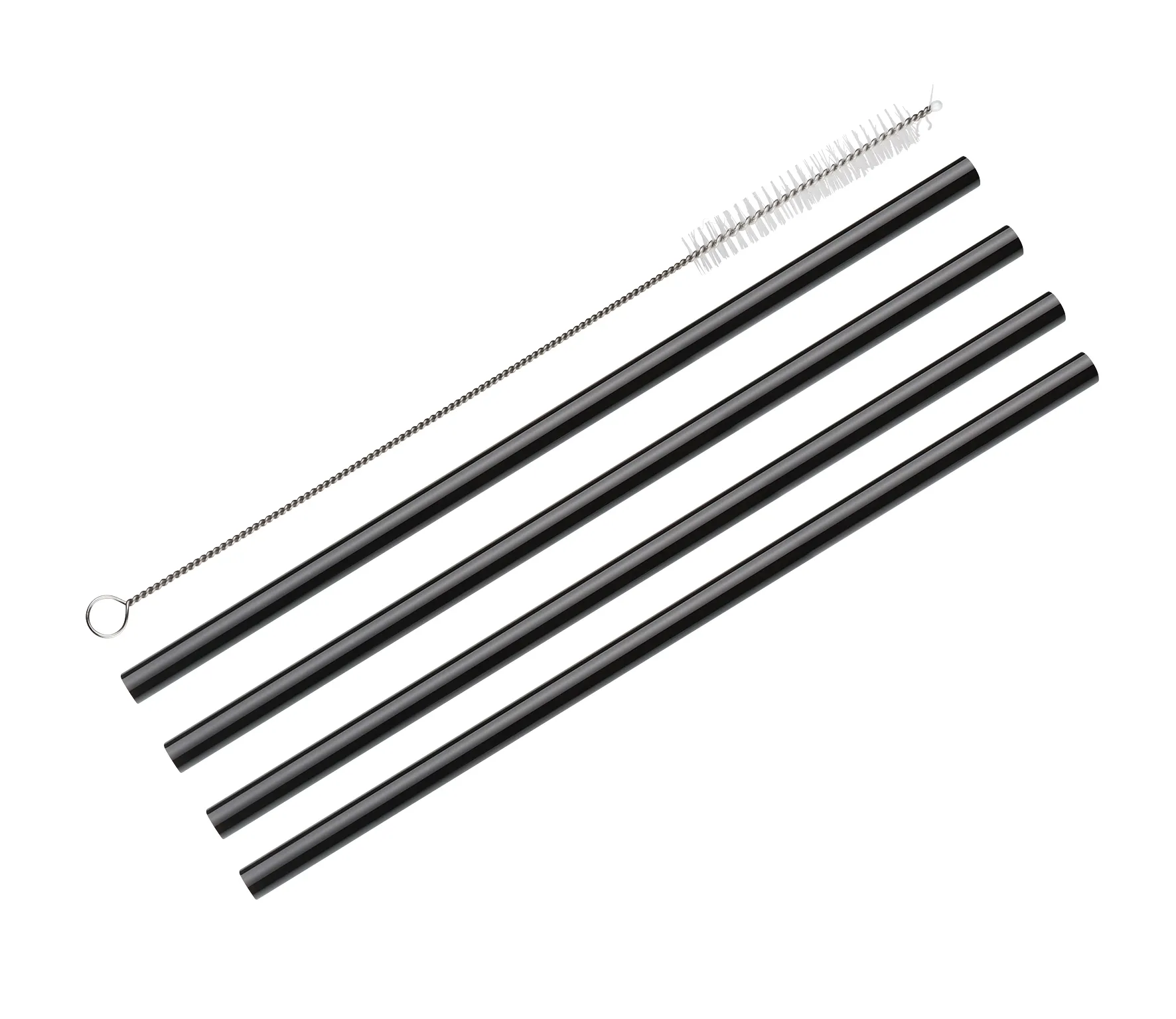 Słomki do napojów szklane (4 szt.) + szczoteczka do czyszczenia Vetro Nero Cilio