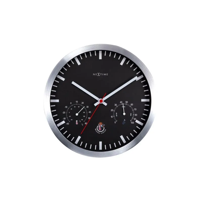 Zegar ścienny: termometr i miernik wilgotności (czarny) Weather Station Nextime + bateria gratis