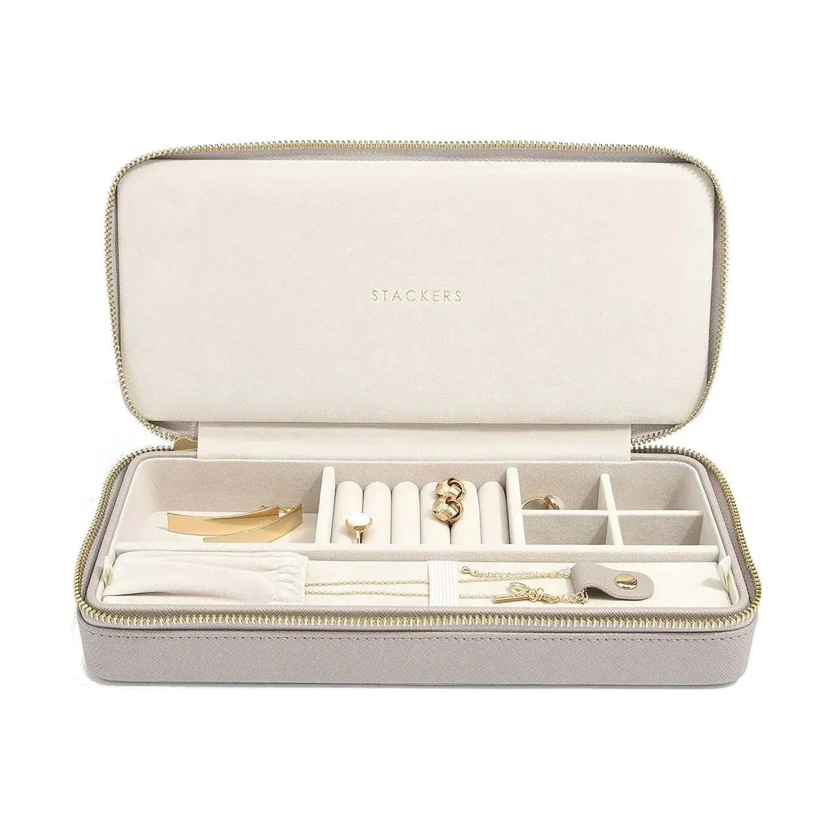 Etui podróżne na biżuterię i naszyjniki prostokątne (taupe) Supersize Stackers