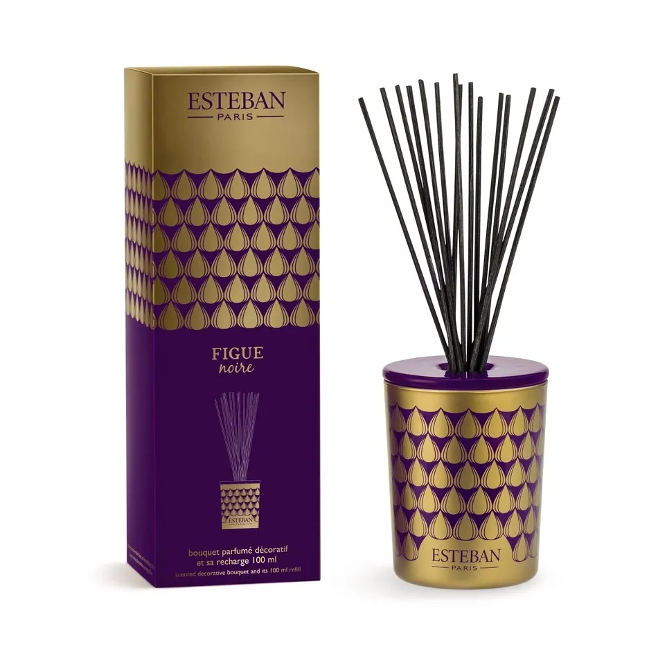 Dyfuzor zapachowy z patyczkami (100 ml) Figue noire + ceramiczna przykrywka Esteban