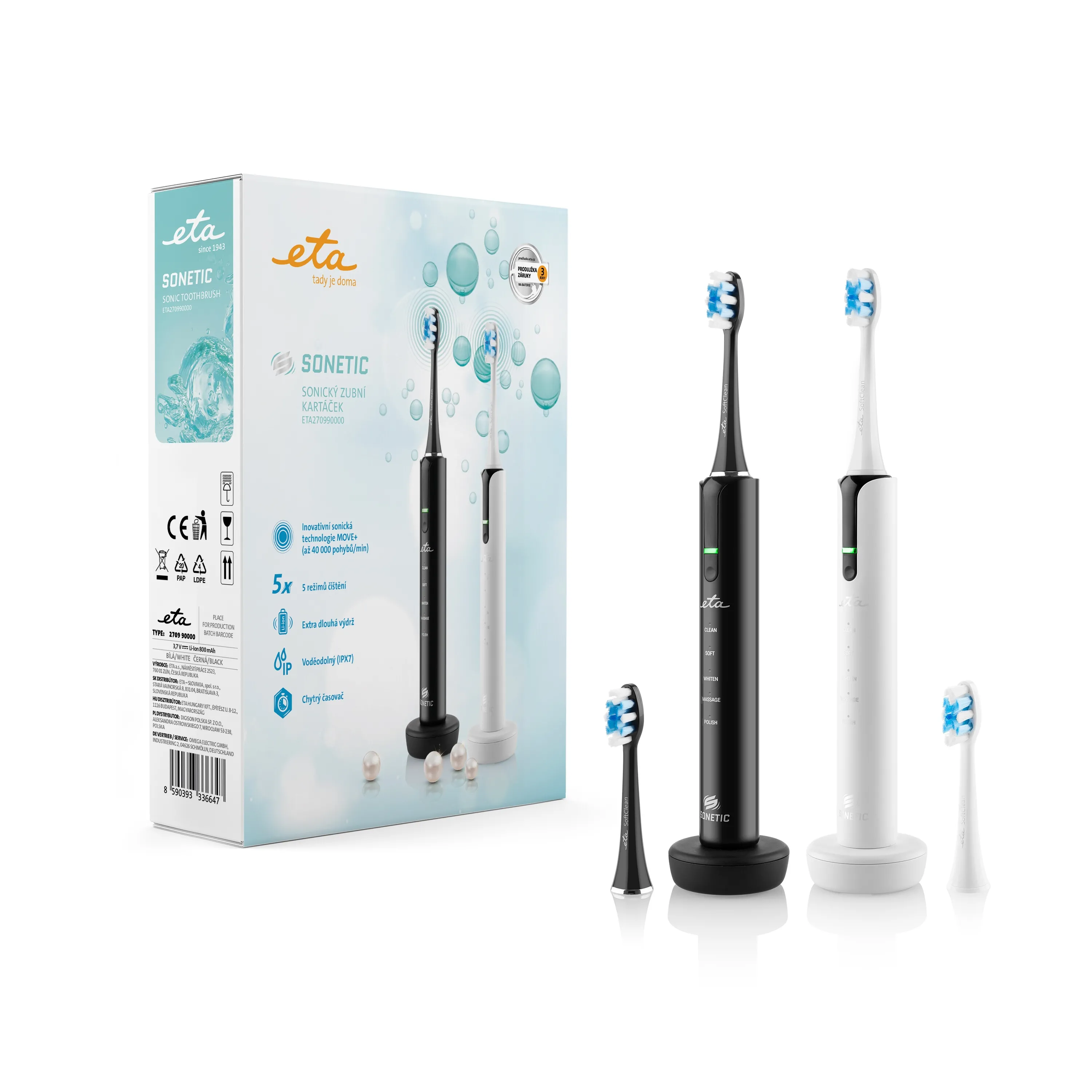 Zestaw szczoteczek do zębów ETA Sonetic II Duo 270990000 biała i czarna