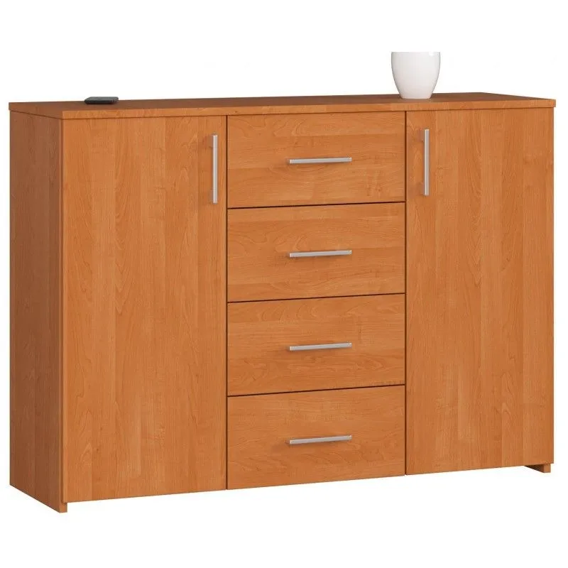 Komoda do sypialni, drzwi, 4 szuflady, 110x35x80 cm, olcha, mat