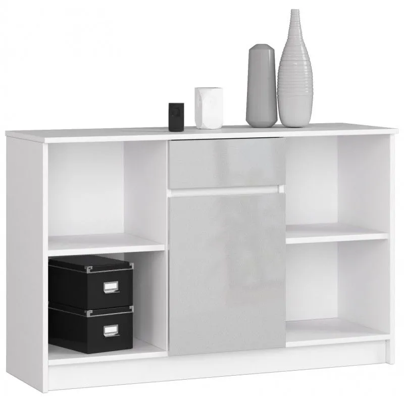 Komoda, otwarta, drzwi, szuflada, 120x40x77 cm, biel, metalik, połysk