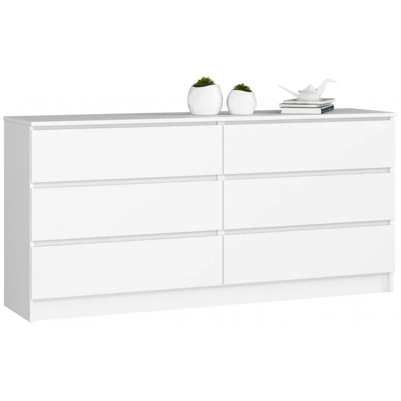 Komoda do sypialni, 6 szuflad, 160x40x77 cm, biel, mat