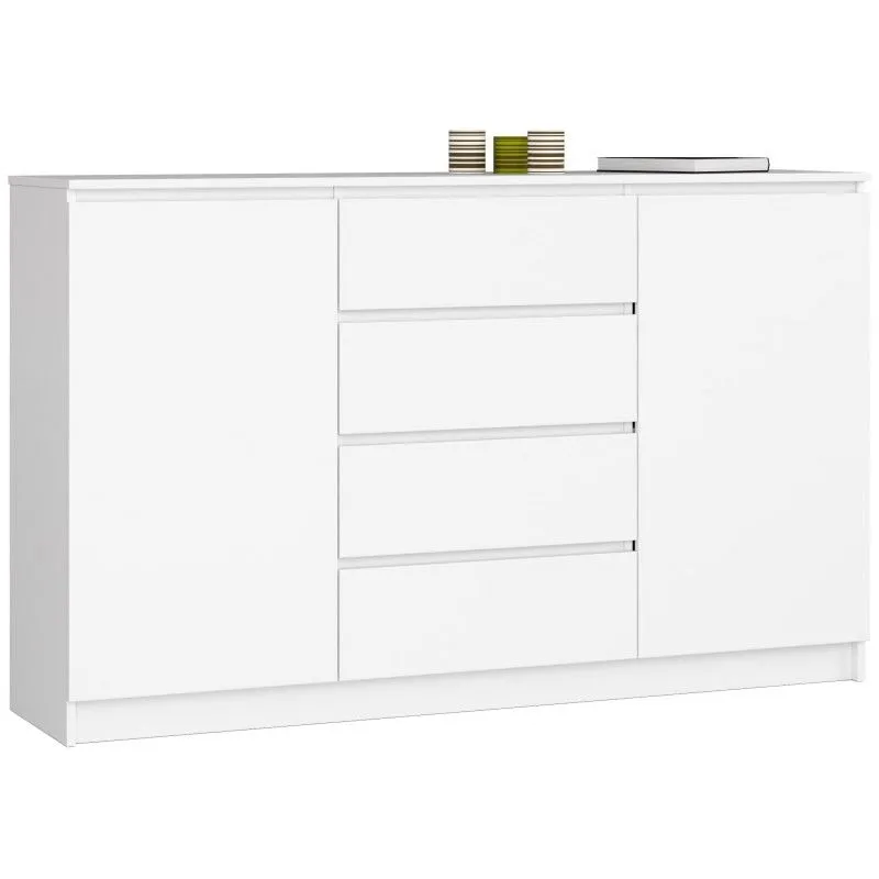 Komoda do sypialni, 4 szuflady, półki, 160x40x99 cm, biel, mat