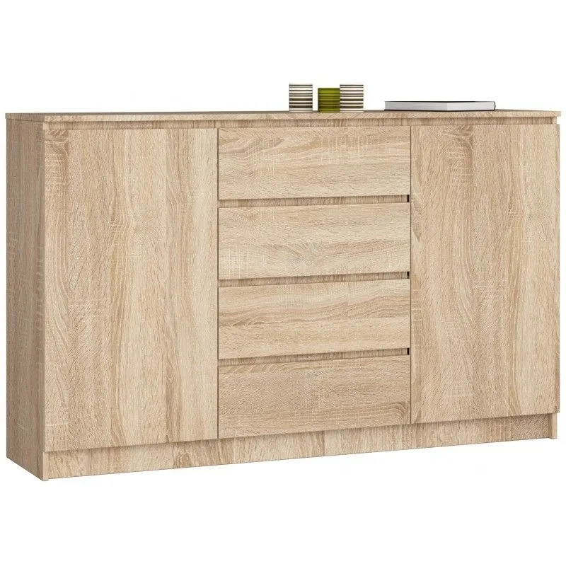 Komoda do sypialni, 4 szuflady, półki, 160x40x99 cm, dąb sonoma, mat