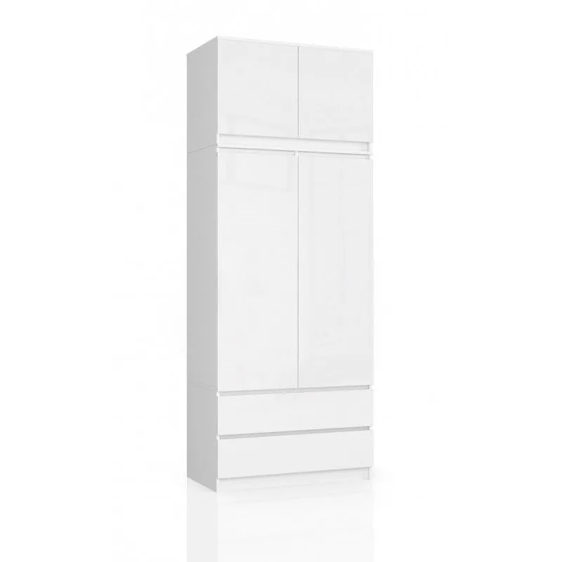 Szafa do sypialni, nadstawka, 90x51x234 cm, biel, połysk