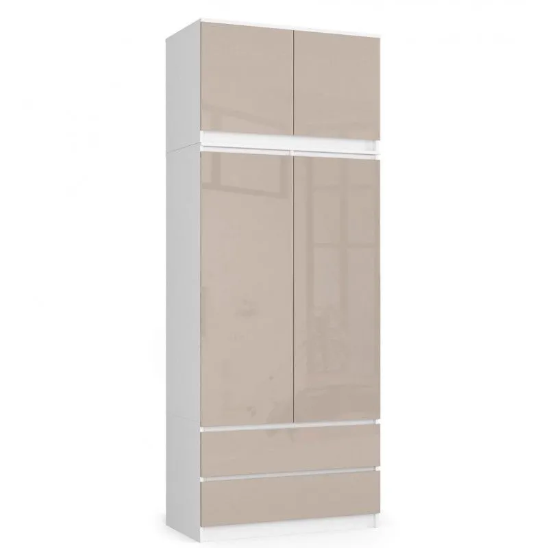 Szafa do sypialni, nadstawka, 90x51x234 cm, biel, cappuccino, połysk