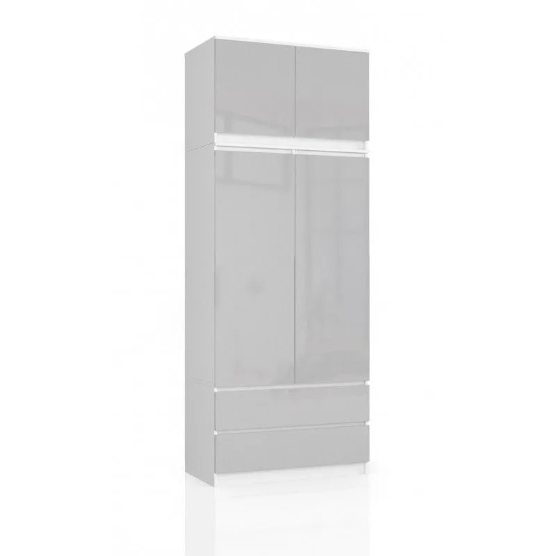 Szafa do sypialni, nadstawka, 90x51x234 cm, biel, metalik, połysk