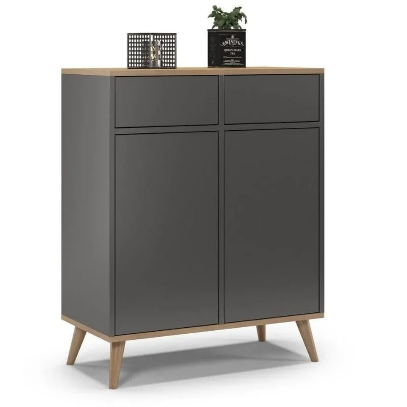 Komoda na nóżkach do sypialni, SKAND, 80x40x100 cm, grafit, dąb, mat