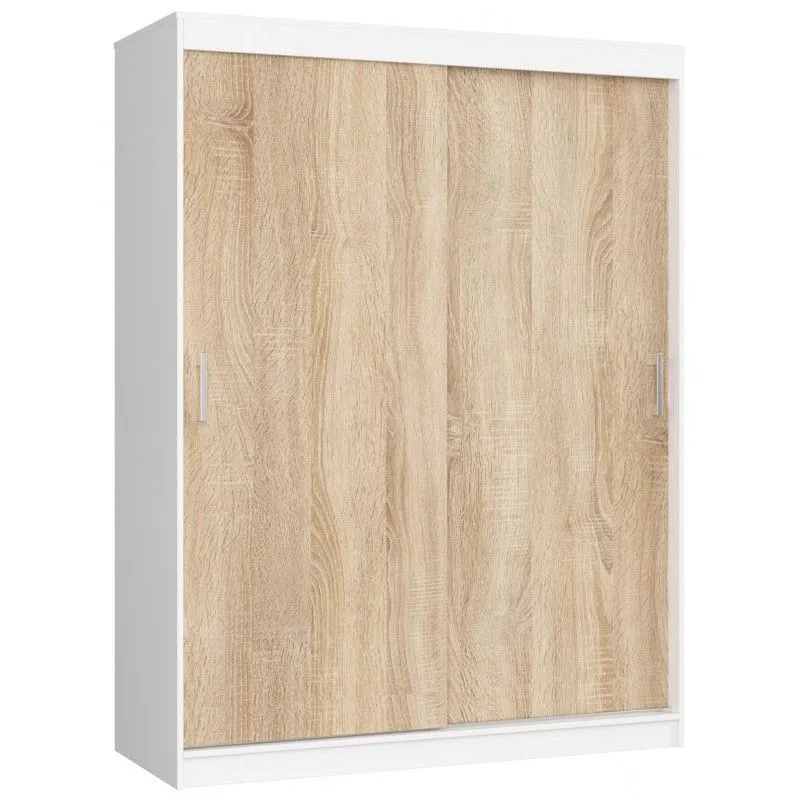 Szafa przesuwna do sypialni, mono, 150x60x200 cm, biel, dąb sonoma, mat