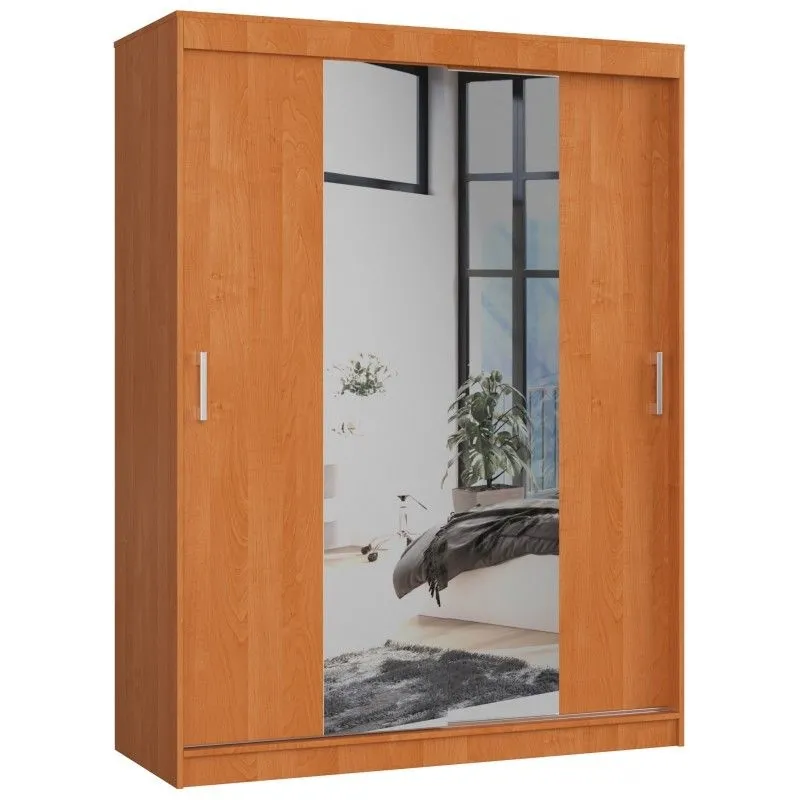 Szafa przesuwna do sypialni, mono, lustro, 150x60x200 cm, olcha, mat