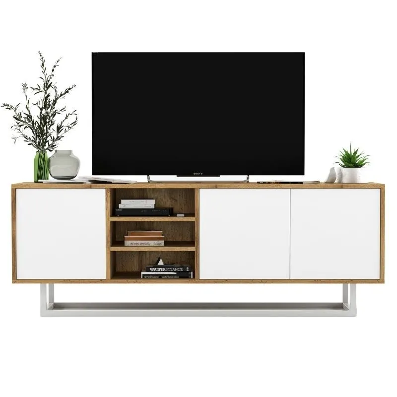 Szafka RTV, loft, apollo, 150x35x53 cm, dąb wotan, biel, mat