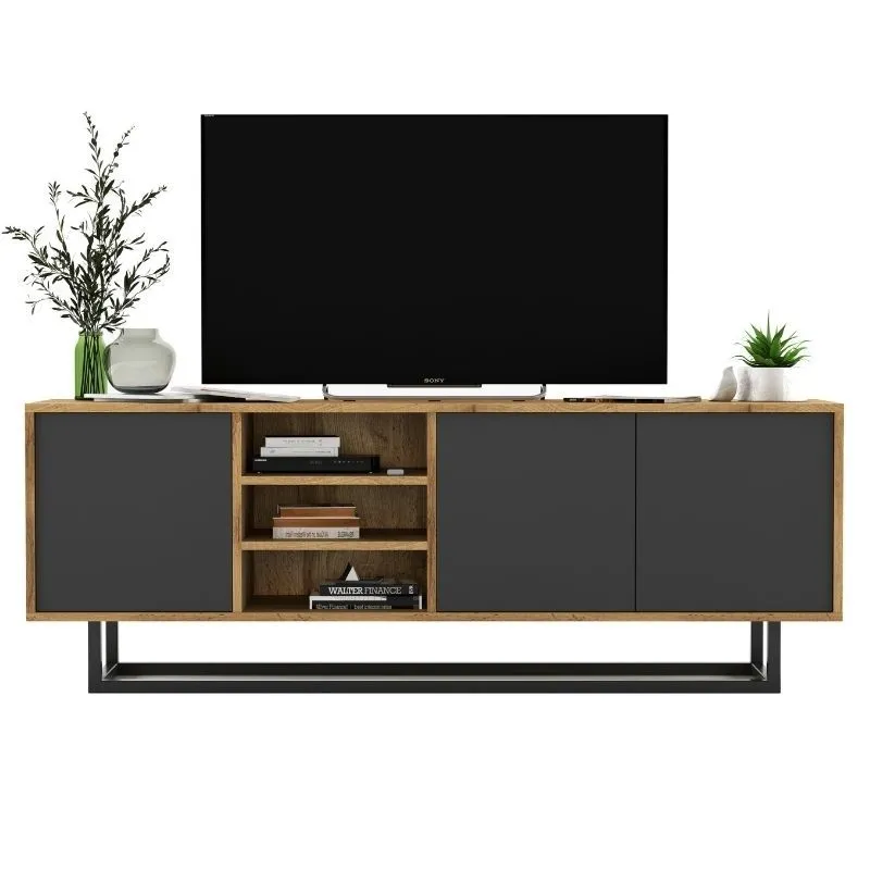 Szafka RTV, loft, apollo, 150x35x53 cm, dąb wotan, grafit, mat