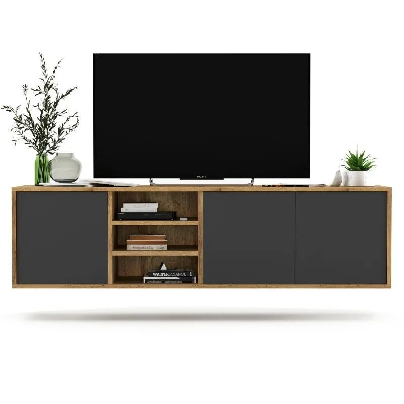 Szafka RTV, wisząca, apollo, 150x35x39 cm, dąb wotan, grafit, mat