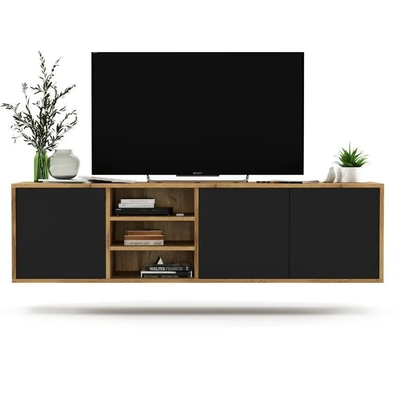 Szafka RTV, wisząca, apollo, 150x35x39 cm, dąb wotan, czarny, mat