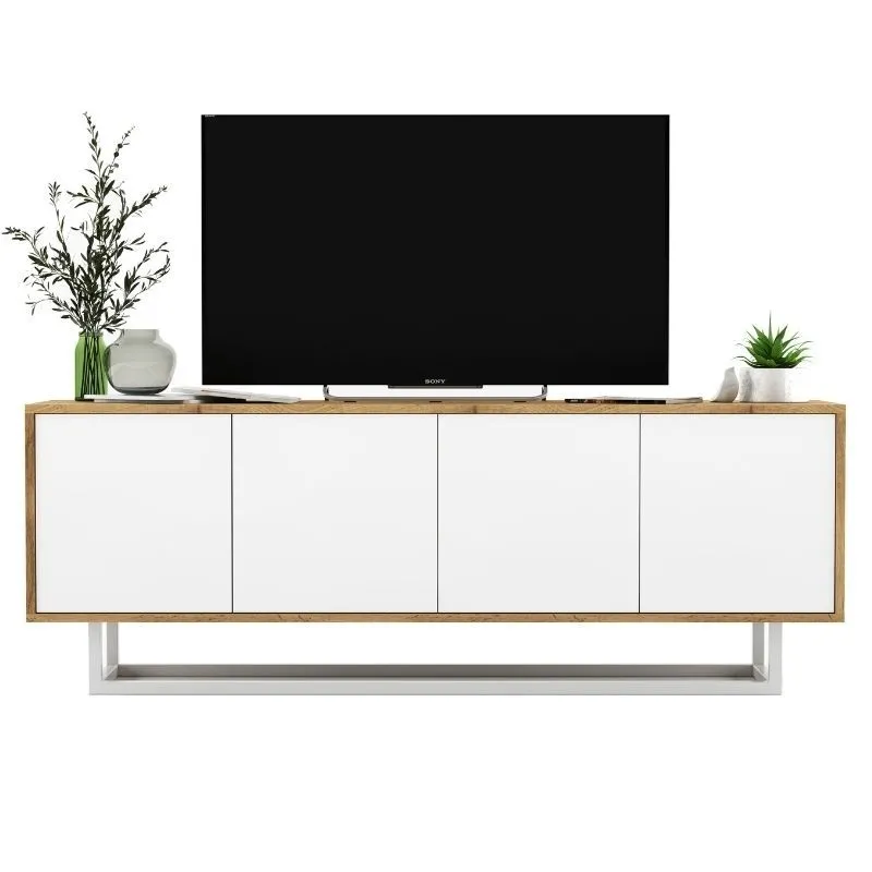 Komoda RTV, loft, apollo, 150x35x53 cm, dąb wotan, biel, mat