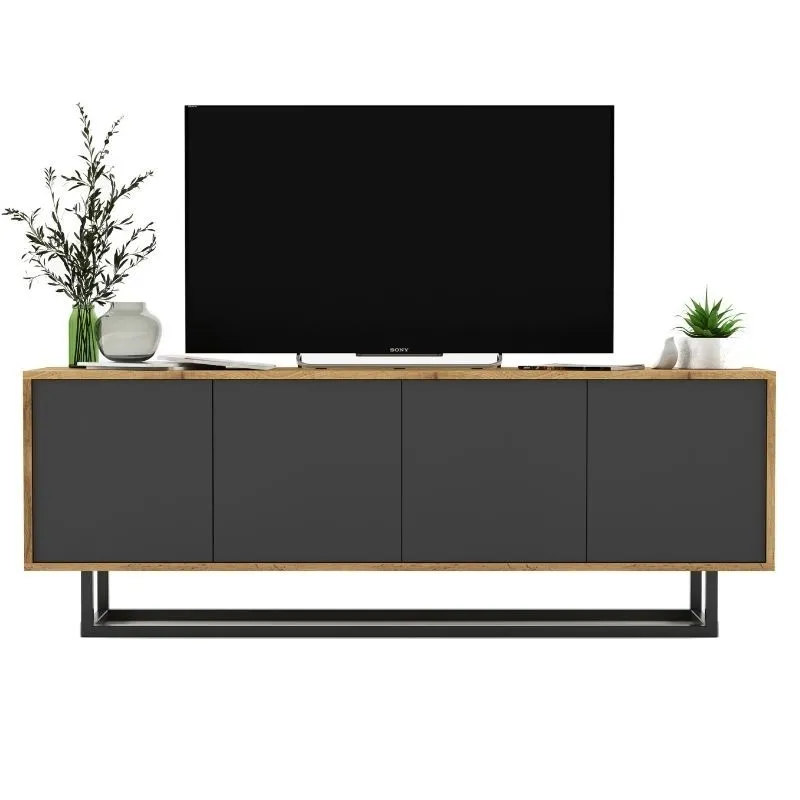 Komoda RTV, loft, apollo, 150x35x53 cm, dąb wotan, grafit, mat