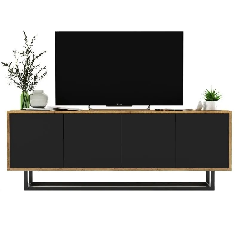 Komoda RTV, loft, apollo, 150x35x53 cm, dąb wotan, czarny, mat