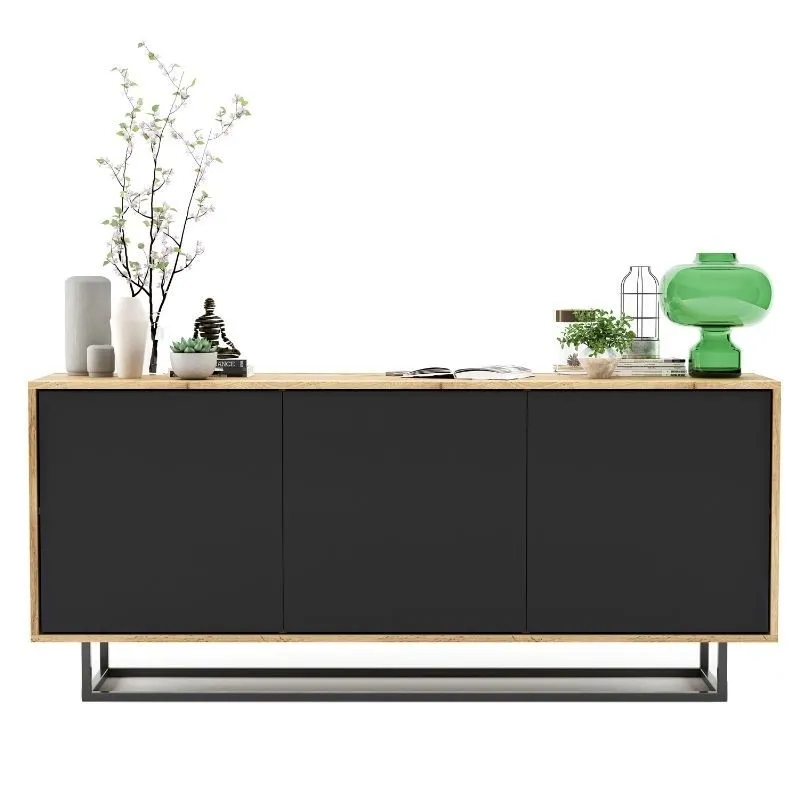 Komoda do salonu, loft, apollo, 168x35x72 cm, dąb wotan, czarny, mat