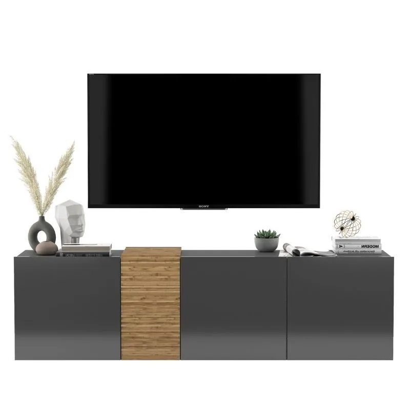 Szafka RTV, wisząca, vanta, 160x38x45 cm, dąb artisan, grafit, połysk