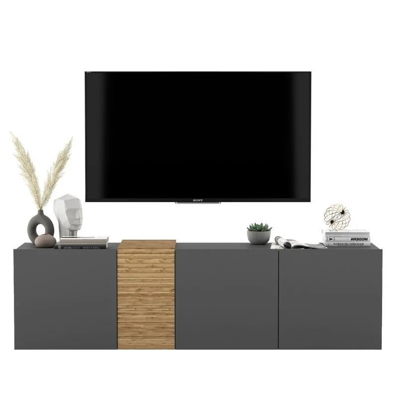 Szafka RTV, wisząca, vanta, 160x38x45 cm, dąb artisan, grafit, mat