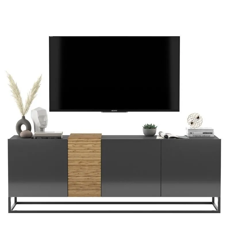 Szafka RTV, stojąca, loft, vanta, 160x38x57 cm, dąb artisan, grafit, połysk