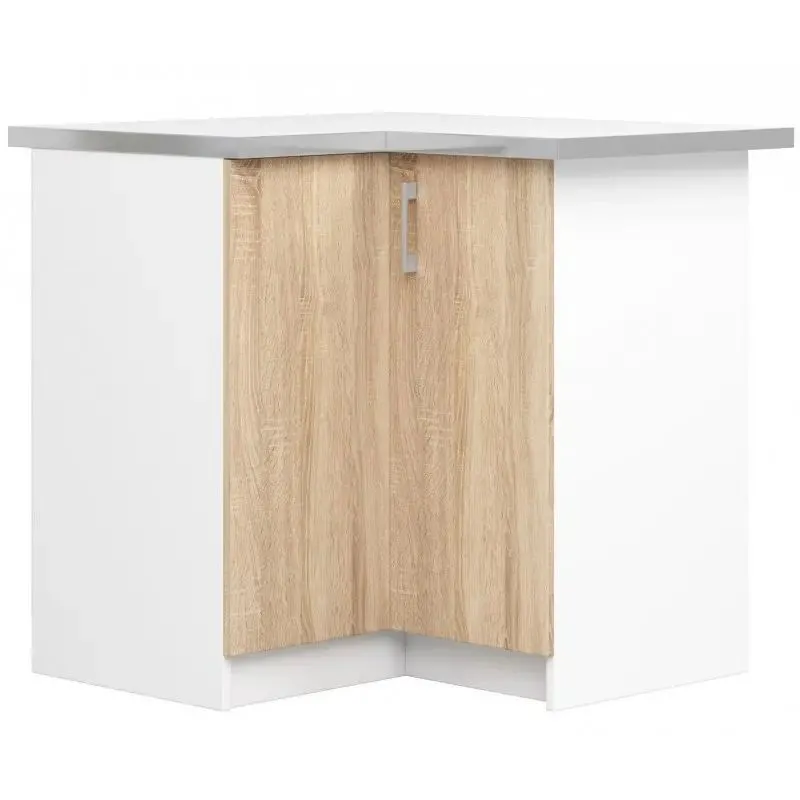 Szafka kuchenna, narożna, z blatem, S90, Lima, 84x46x85 cm, biel, dąb sonoma, mat