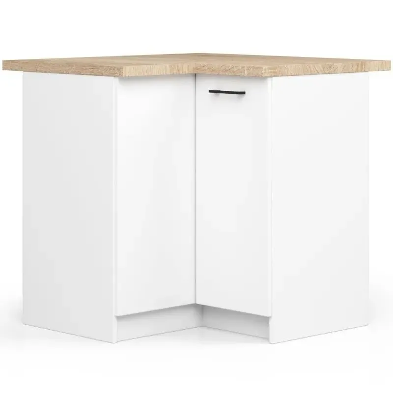 Szafka do kuchni, narożna, z blatem, S90, Oliwia, 90x46x85 cm, biel, dąb sonoma, mat