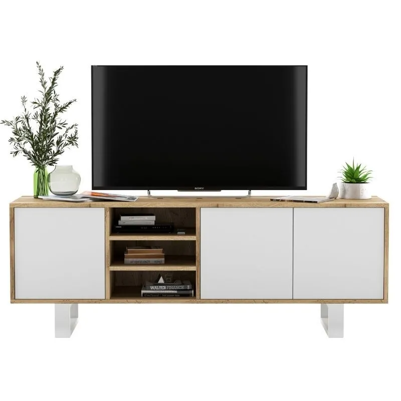 Szafka RTV, loft, rama, apollo, 150x35x53 cm, dąb wotan, biel, mat