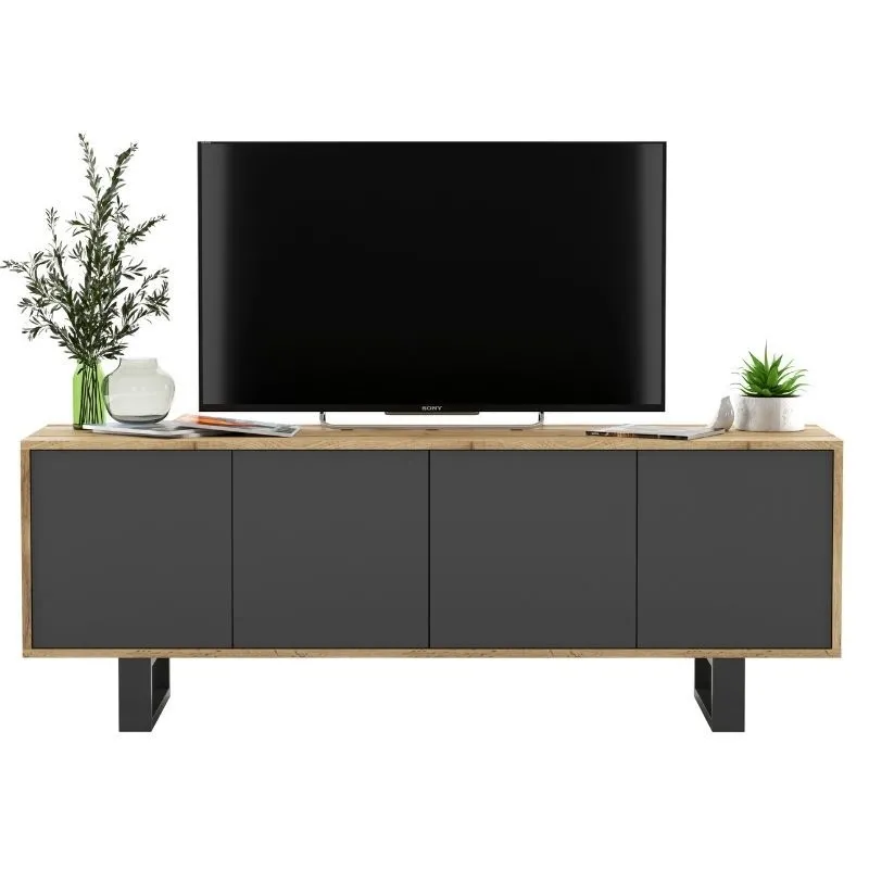 Komoda RTV, loft, apollo, rama, 150x35x53 cm, dąb wotan, grafit, mat