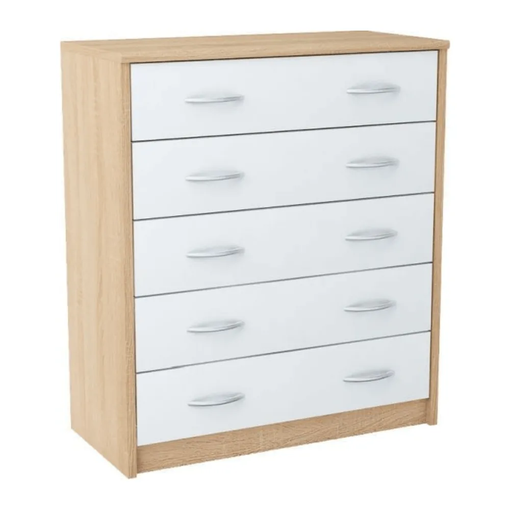 Komoda z szufladami, Classic, 74x35x85 cm, dąb sonoma, biel, mat