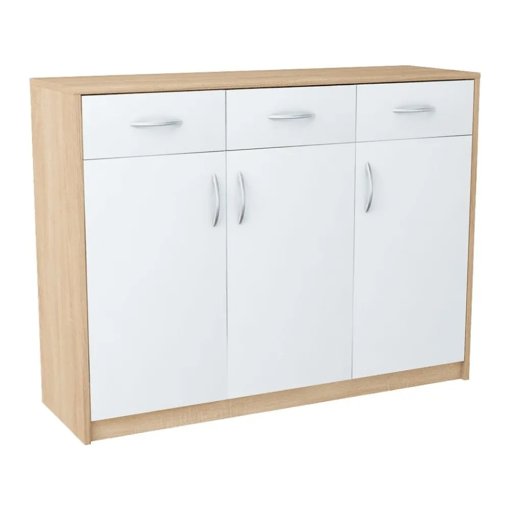 Komoda z szufladami do sypialni, Classic, 110x35x85 cm, dąb sonoma, biel, mat
