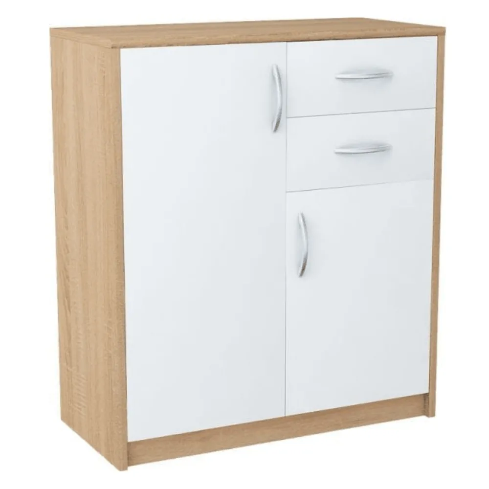 Komoda z szufladami do pokoju, Classic, 74x35x85 cm, dąb sonoma, biel, mat