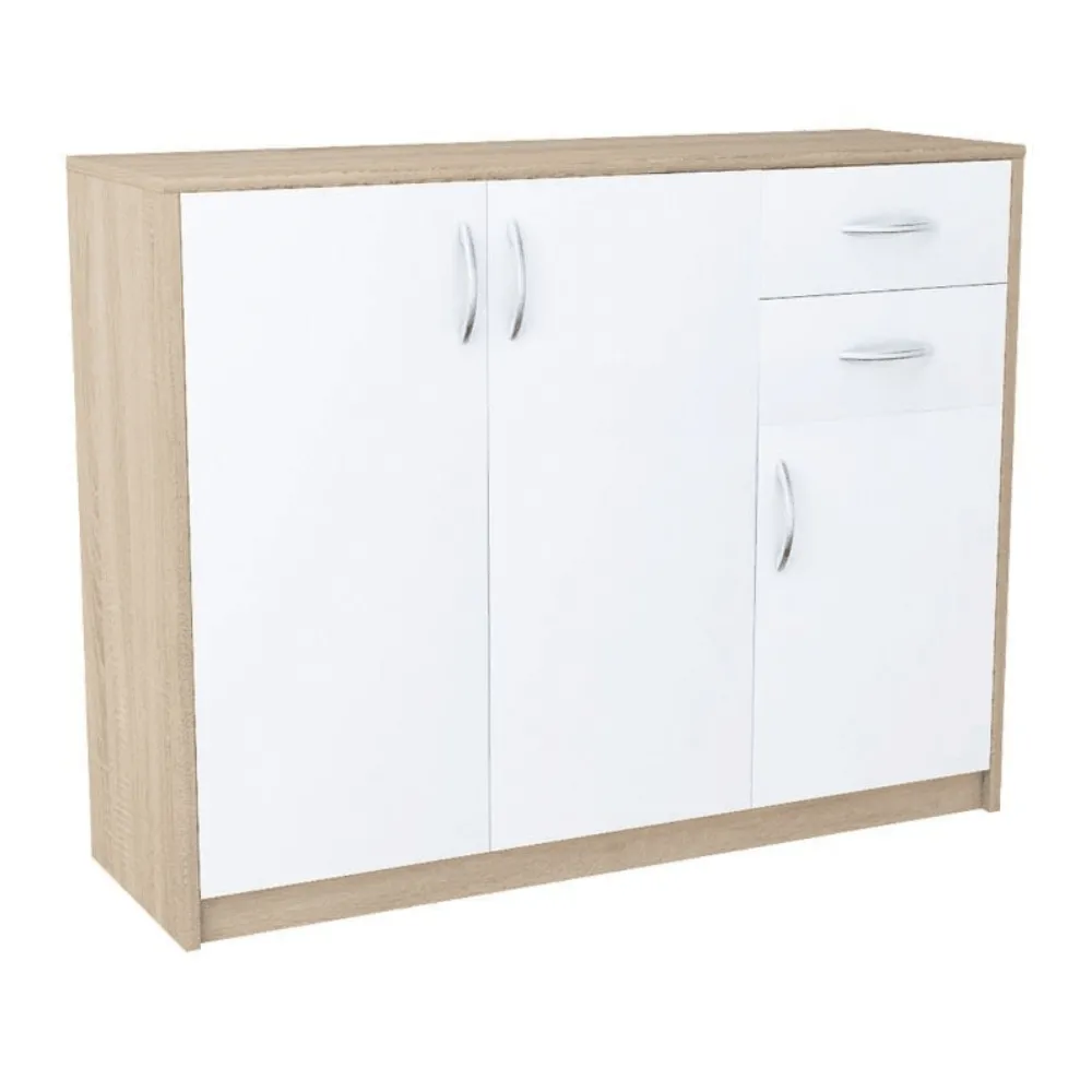 Komoda z szufladami, drzwiczkami, Classic, 110x35x85 cm, dąb sonoma, biel, mat