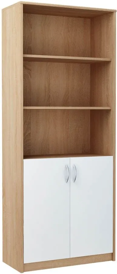 Regał biurowy, półki, Classic, 74x35x180 cm, dąb sonoma, biel, mat