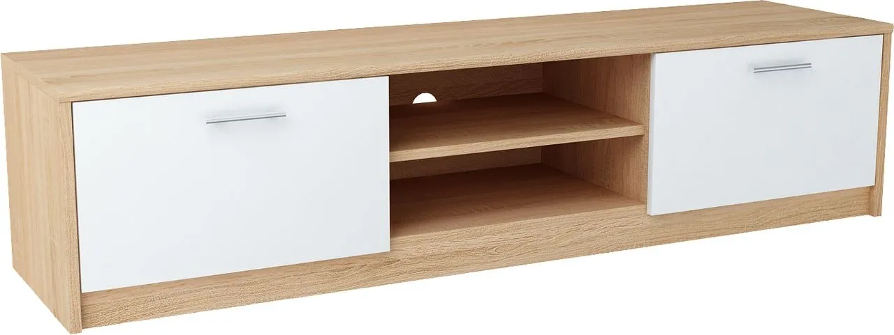 Szafka RTV, stolik, Classic, 160x41x36 cm, dąb sonoma, biel, mat