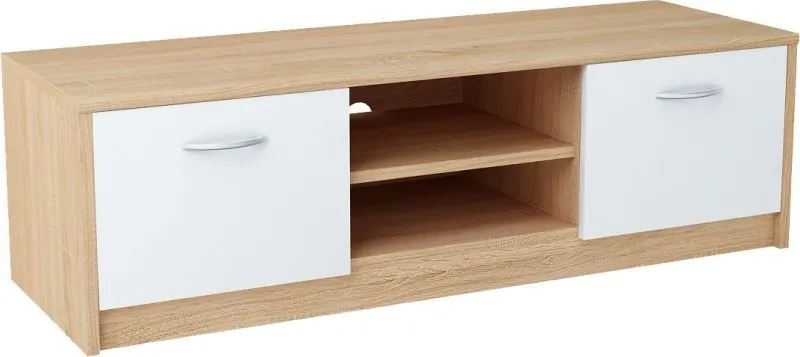 Szafka pod telewizor, stolik, Classic, 120x41x36 cm, dąb sonoma, biel, mat