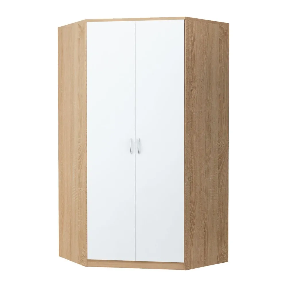 Szafa narożna, do sypialni, Classic, 106x106x193 cm, dąb sonoma, biel, mat