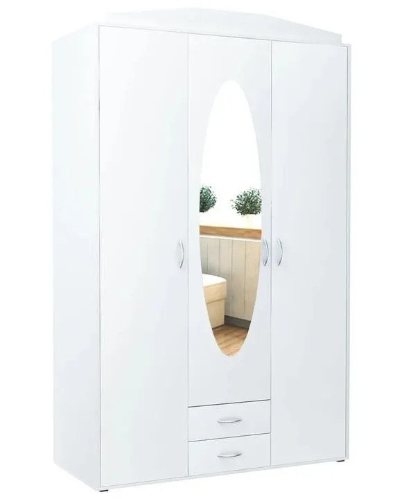 Szafa trzydrzwiowa, do sypialni, Classic, 127x55x201 cm, biel, mat