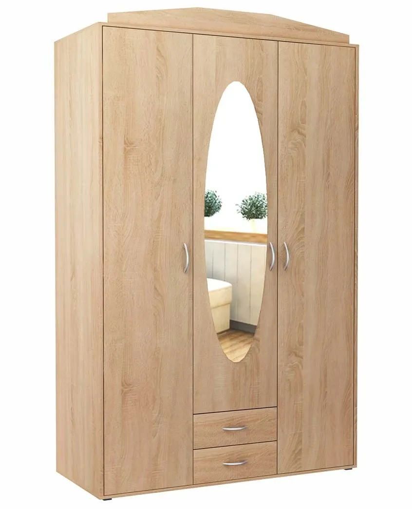 Szafa trzydrzwiowa, do sypialni, Classic, 127x55x201 cm, dąb sonoma, mat