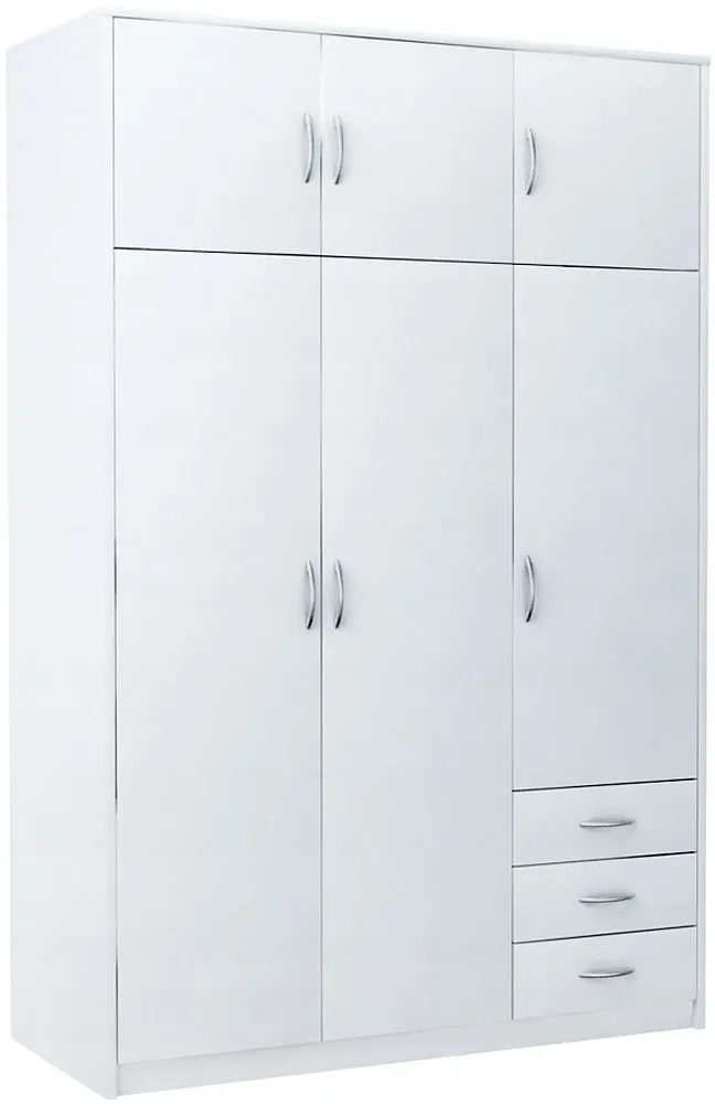 Szafa trzydrzwiowa, do sypialni, Classic, 127x55x193 cm, biel, mat