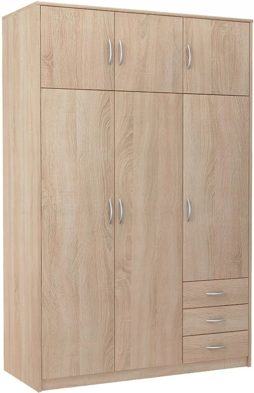 Szafa trzydrzwiowa, do sypialni, Classic, 127x55x193 cm, dąb sonoma, mat